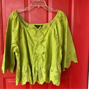Anthropologie Calligraphie Blouse lime green boho 100% cotton